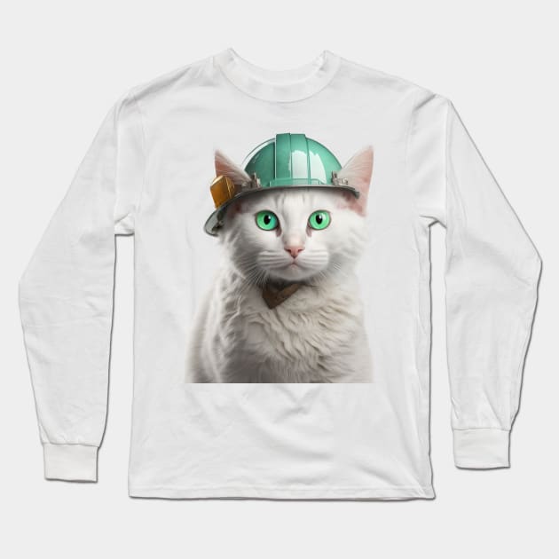 Cute Cat with Green Hard Hat catswithhardhats Long Sleeve T-Shirt by ZUCCACIYECIBO